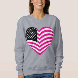 Sweatshirt drapeau américain coeur rose