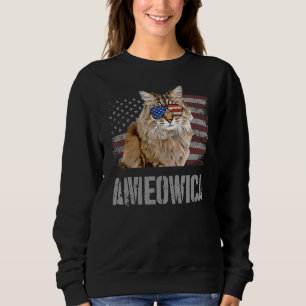 Sweatshirt Drapeau américain de Ragamuffin Cat Ameowica Retro