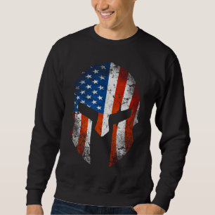Sweatshirt Drapeau Américain Sur Un Casque Spartiate Distorti