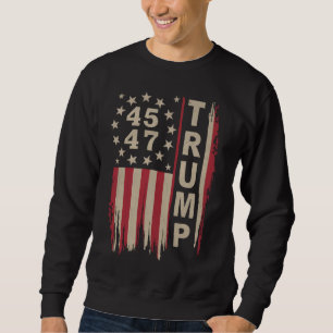 Sweatshirt Drapeau Trump 45 47 Vintage Rétro Amérique USA