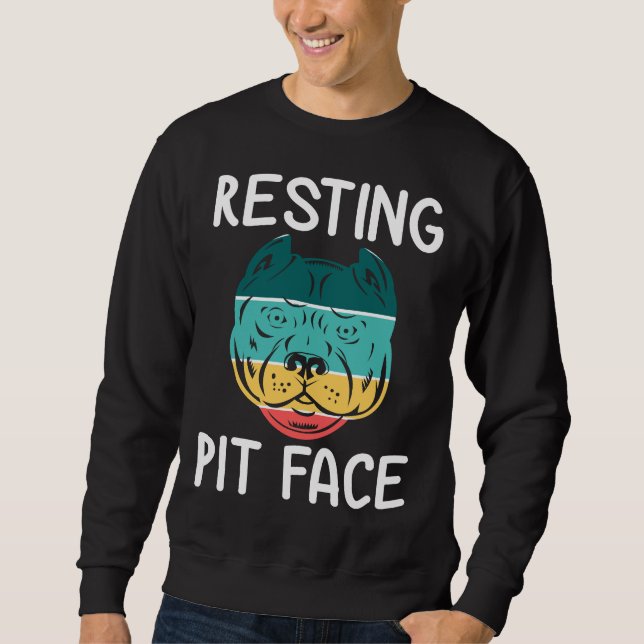 Sweatshirt Drôle Chien Pitbull Repose Pit Face Vintage (Devant)