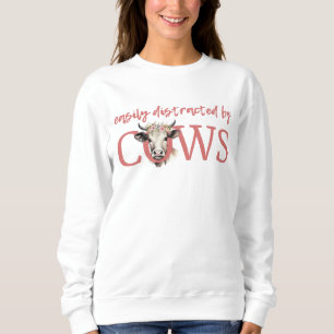 Sweatshirt Drôle FACILEMENT DISTRAIT PAR LES VACHES Vintage F
