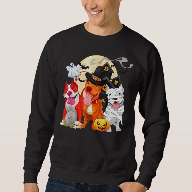 Sweatshirt Drôle Pitbull Chien Sorcière Casquette  de peur Ci (Devant)