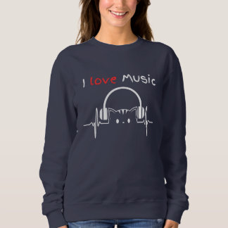 Sweatshirt Drôle Simple Humour Chat Amour Musique Animaux