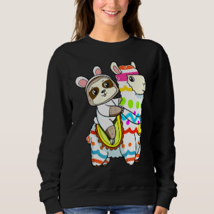 Sweatshirt Egg Hunting Llama Bunny Cute Sloth Riding Llama Ea