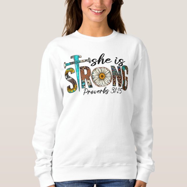 Sweatshirt Elle Est Proverbes Forts 31:25 Foi  (Devant)