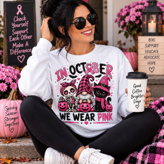 Sweatshirt En Octobre Nous Portons du Rose Halloween & Cancer
