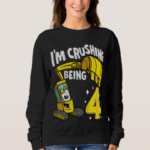 Sweatshirt Enfants Je me dépêche Être 4 ans Garçons Excavateu