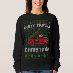 Sweatshirt Famille blanche Douille de Noël moche Camion rouge
