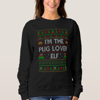 Sweatshirt Famille Matching Ugly Je suis Le Carlin Elf Noël