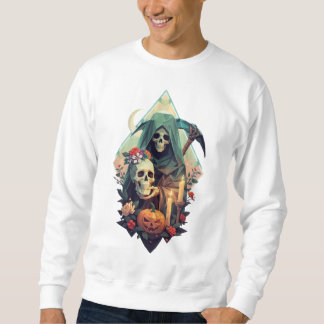 Sweatshirt Faucheuse à graisse florale tenant un crâne