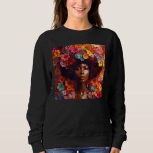 Sweatshirt Femme Afro Fleurie Reine Noire Mélanine Épinglette