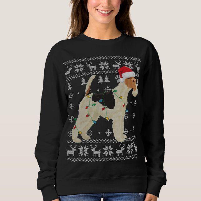 Sweatshirt Fil Fox Terrier Noël lumières laides Santa Hat D (Devant)