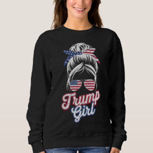 Sweatshirt Fille Trump Bun Messy Vintage Drapeau USA Américai