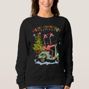 Sweatshirt Flamingo Chapeau de Père Noël Moto Flamingo Rose N