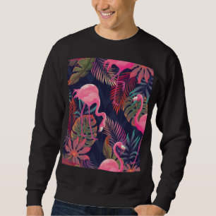 Sweatshirt Flamingo tropical : motif vintage de palmier.