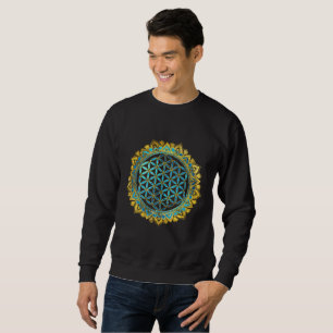 Sweatshirt Fleur d'or de la vie par verre bleu de texture