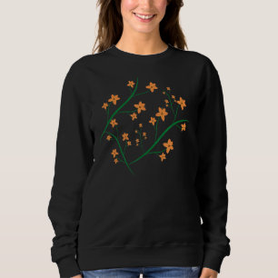 Sweatshirt Fleurs orange Branches vertes Design graphique