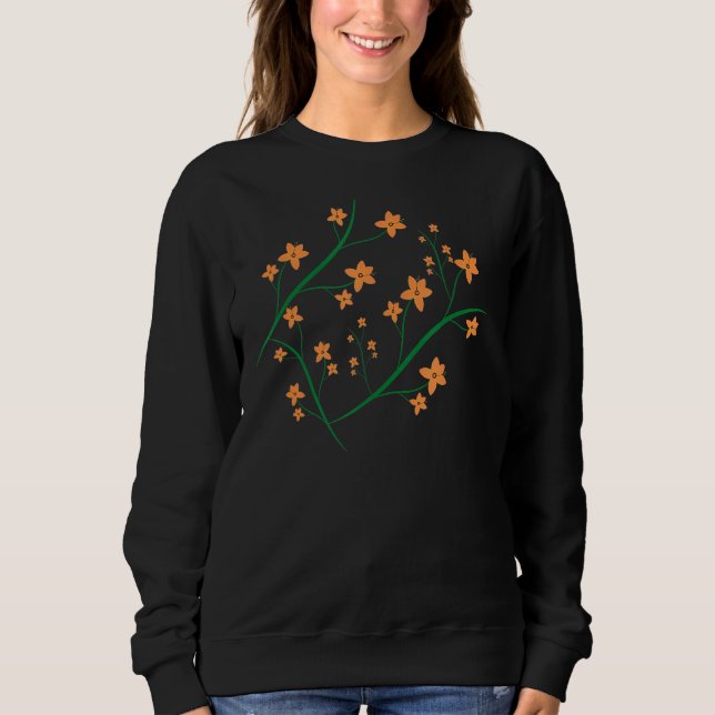 Sweatshirt Fleurs orange Branches vertes Design graphique (Devant)