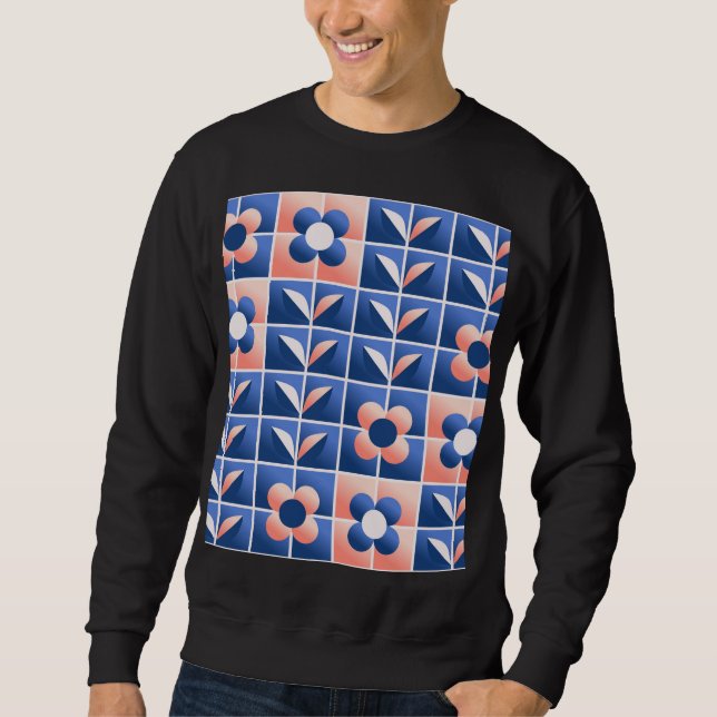 Sweatshirt Fleurs stylisées rétro : motif en mosaïque. (Devant)