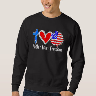 Sweatshirt Foi Amour Liberté Usa Drapeau Croix Patriotique Ch