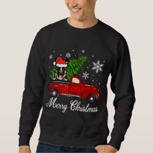 Sweatshirt German Shepherd Dog Riding Red Truck Dec Christmas