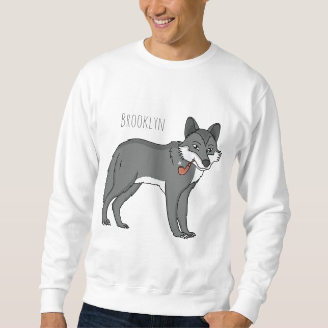 Sweatshirt Gray wolf with pipe cartoon (Devant)