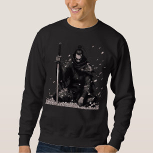 Sweatshirt Guerrier Samouraï Minimal Dark avec Pétales de Sak