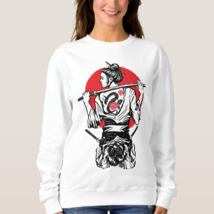 Sweatshirt Guerrière samouraï féminine - Tatouage de rose de 