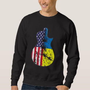 Sweatshirt Half USA Flag Half Ukraine Flag Guitare Support Uk