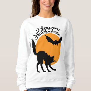 Sweatshirt Halloween chat noir et chauve-souris avec lune, ha