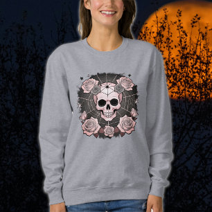 Sweatshirt Halloween Dusty Pink Skuls & Rose Éffrayant