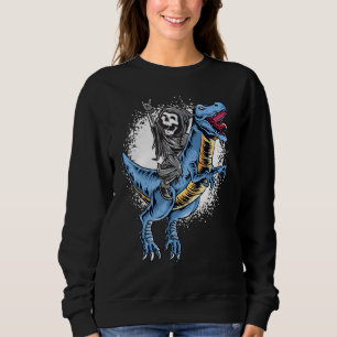 Sweatshirt Halloween Grim Reaper Rocker Riding T Rex Dinosaur