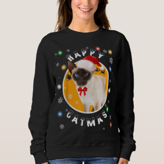 Sweatshirt Happy Catmas Siamese Chat de Noël à Santa Hat