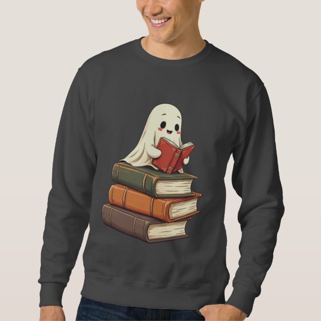 Sweatshirt Happy Ghost Reader - Funny Bookworm (Devant)
