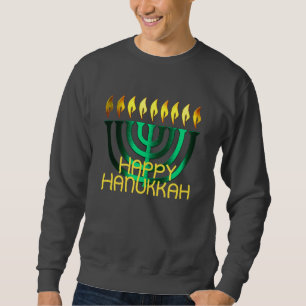Sweatshirt Heureux Hanoukka Menorah Green