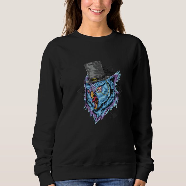 Sweatshirt Hibou sarcelle violet avec triangles Synthwave en  (Devant)