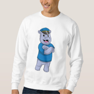 Sweatshirt Hippo en tant que policier avec casquette de polic