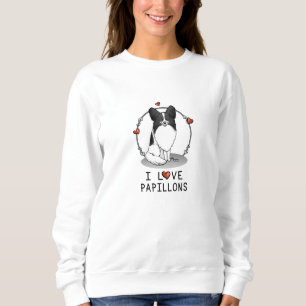 Sweatshirt I Love Papillons (blanc & noir) Coeurs Chiens mign