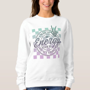 Sweatshirt I Match Energy, Peace Sign, À damiers Design