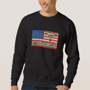 Sweatshirt ICU Nurse Medicine Urgence Drapeau américain drôle