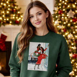 Sweatshirt Illustration vintage de Noël sur le pas de la port