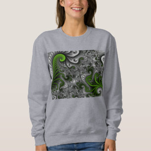 Sweatshirt Imaginaire Monde Vert Et Gris Art Fractal Abstrait