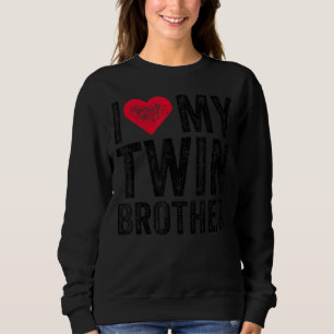 Sweatshirt J'Aime Mon Frère Twin Coeur Rouge Distressed Rétro