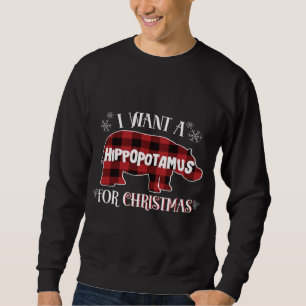 Sweatshirt Je veux un hippopotame pour Noël mignon hippo roug