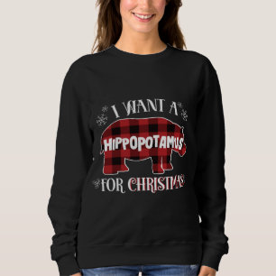 Sweatshirt Je veux un hippopotame pour Noël mignon hippo roug