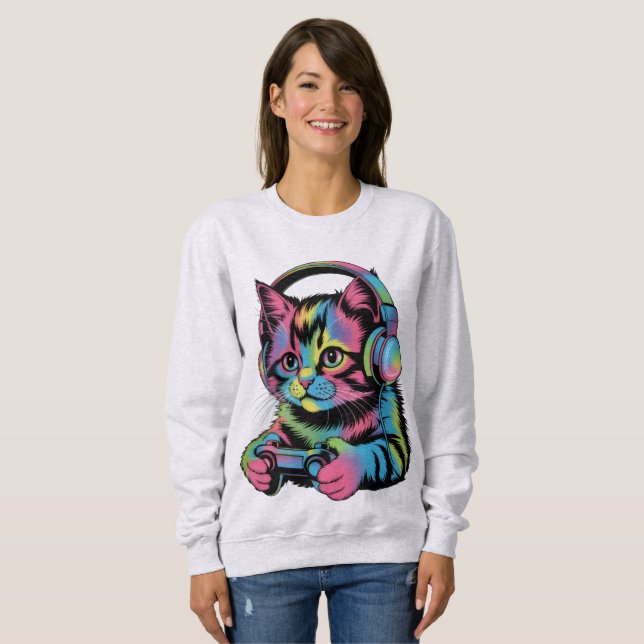 Sweatshirt Jeux vidéo de chat de gamer  (Devant entier)