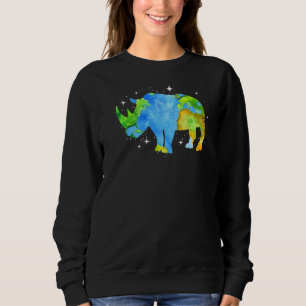 Sweatshirt Jour des terres Rhino Silhouette Aquarelle Planet