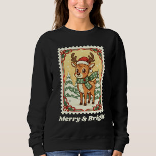 Sweatshirt Joyeux & Bright Reindee Timbre Postage de Noël