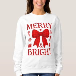 Sweatshirt Joyeux et Lumineux Noël Rouge à Ruban Gingham